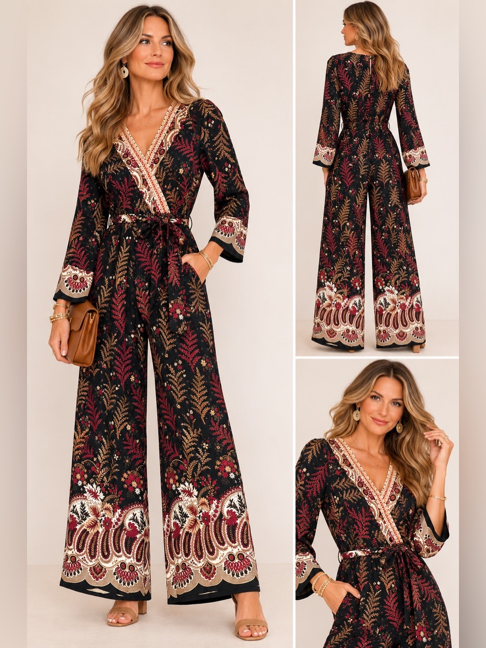 Anthropologie One September Breezeway Embroidered Wide Leg Jumpsuit M